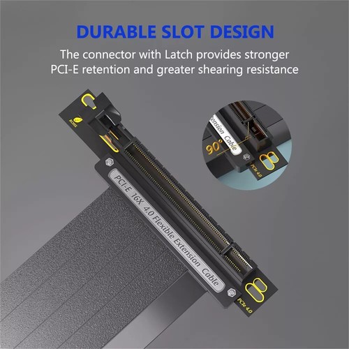 90 Degree PCIE 4.0 Extension Cable 16x Shielded High Speed GPU Riser Kabel - Afbeelding 3 van 9
