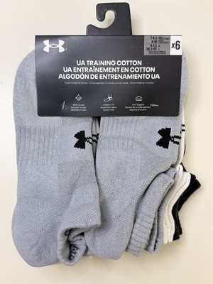 Under Armour No-Show Cotton Socks 6 Pairs Gray Black White Kids M/M Arch Support