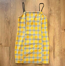 Urban Outfitters Women’s XS Yellow Plaid Square Neck Mini Dress Strappy Zip