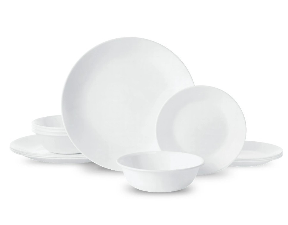 Corelle Winter Frost White 12-Piece Glass Dinnerware Set (Se
