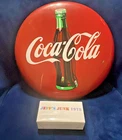 Vintage 1990 Coca Cola Metal Button Sign Round Decor 16” (READ)