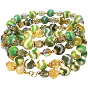 Authentic Tibetan Beads with Citrine Gold Plated Spacers Memory Wire Bracelet