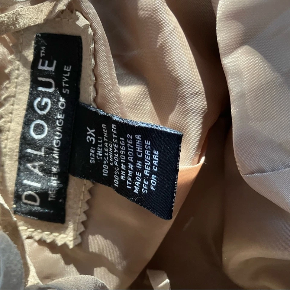 Vintage 90s Tan Fringe Suede Jacket Plus Size 3X - Image 4 of 4