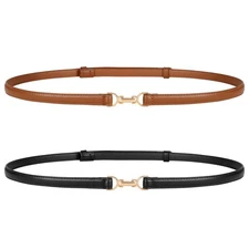 JASGOOD 2 Pack Women Skinny Faux Leather Belts Thin Waist Belts With Adjustab...