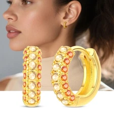 KUNSIR 925 Sterling Silver Shining Gold Hoop Earrings 10mm Women Trendy Jewelry