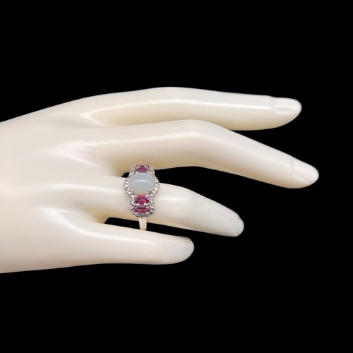 925 Sterling Silver Cabochon Moonstone & Oval Cut Garnet Gemstone Ring Size 7 - Picture 10 of 13