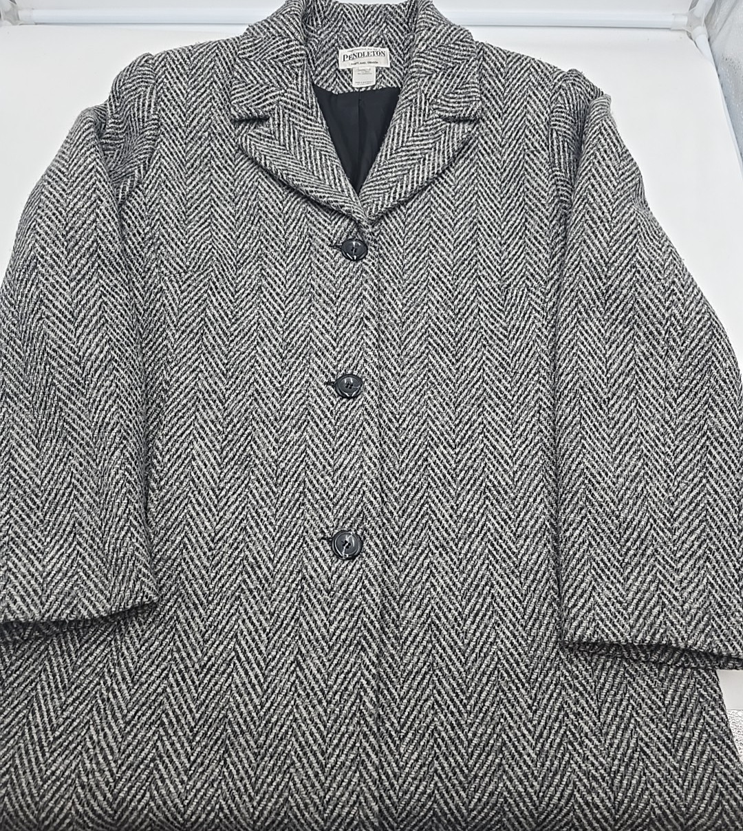 Pendleton Lambswool Overcoat Herringbone 90's Cot… - image 3