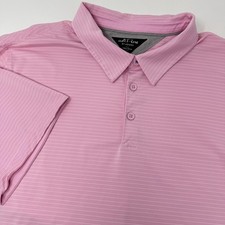 Adidas Polo Shirt Mens XL Pink Striped Golf Performance AdiPure Short Sleeve