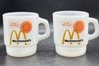 Set 2 Vintage Fire King Anchor Hocking McDonald's Milk Glass Coffee Mugs 3 1/2"