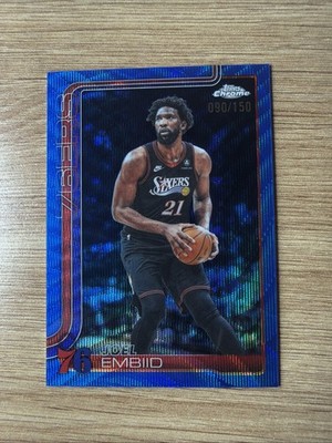 2025-26 Topps Chrome Update Joel Embiid /150 Blue Wave #42 76ers