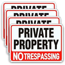 4 Pack Large No Trespassing Signs Private Property, 8x12 Inch Rust Free Aluminum