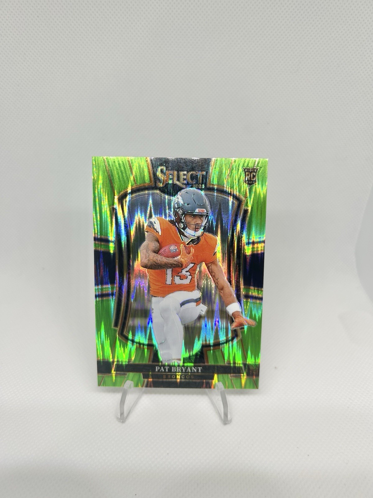 2025 Panini Select Pat Bryant Green Prizm Premier Level RC /699 Broncos