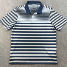 Adidas Mens Large Navy White Striped Golf Polo Shirt Climacool Performance