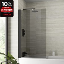 Over Bath Shower Screen Door 800mm Frameless Black Square 6mm Safety Glass Panel