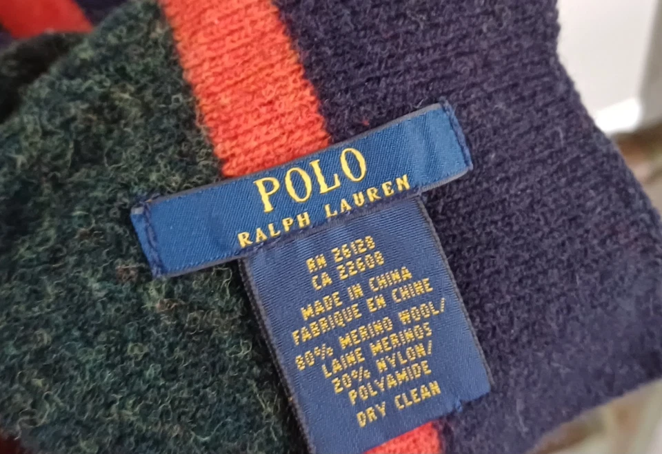 Polo Ralph Lauren Scarf Merino Wool Orange Green Blue Stripe - Image 3 of 4