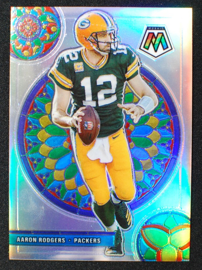 🌟 AARON RODGERS - 2021 Panini Mosaic STAINED GLASS PRIZM Case Hit SSP #GM-8