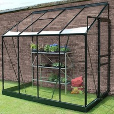 Toughened Glass Aluminium 4ft Lean To Greenhouse - Green Frame, Base Included
