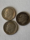 90% Silver Lot Of 3 Circulated Roosevelt dimes  57S, 64S, 60D