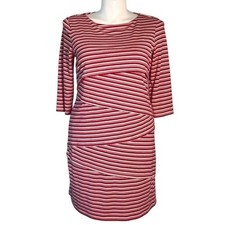 EMMA & MICHELE RED & WHITE STRIPED LAYERED DRESS