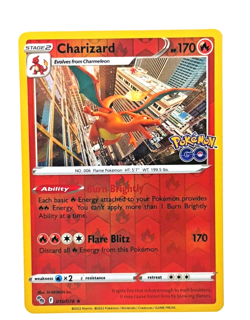 Charizard 010/078-Pokemon Go-Reverse Holo Rare 2022 TCG Pokemon NM