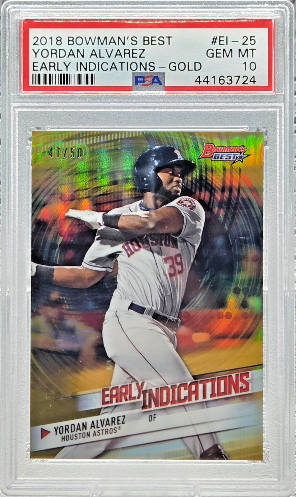 2018 Bowman Best GOLD REFRACTOR ~ YORDAN ALVAREZ RC Card /50 PSA 10 GEM MINT