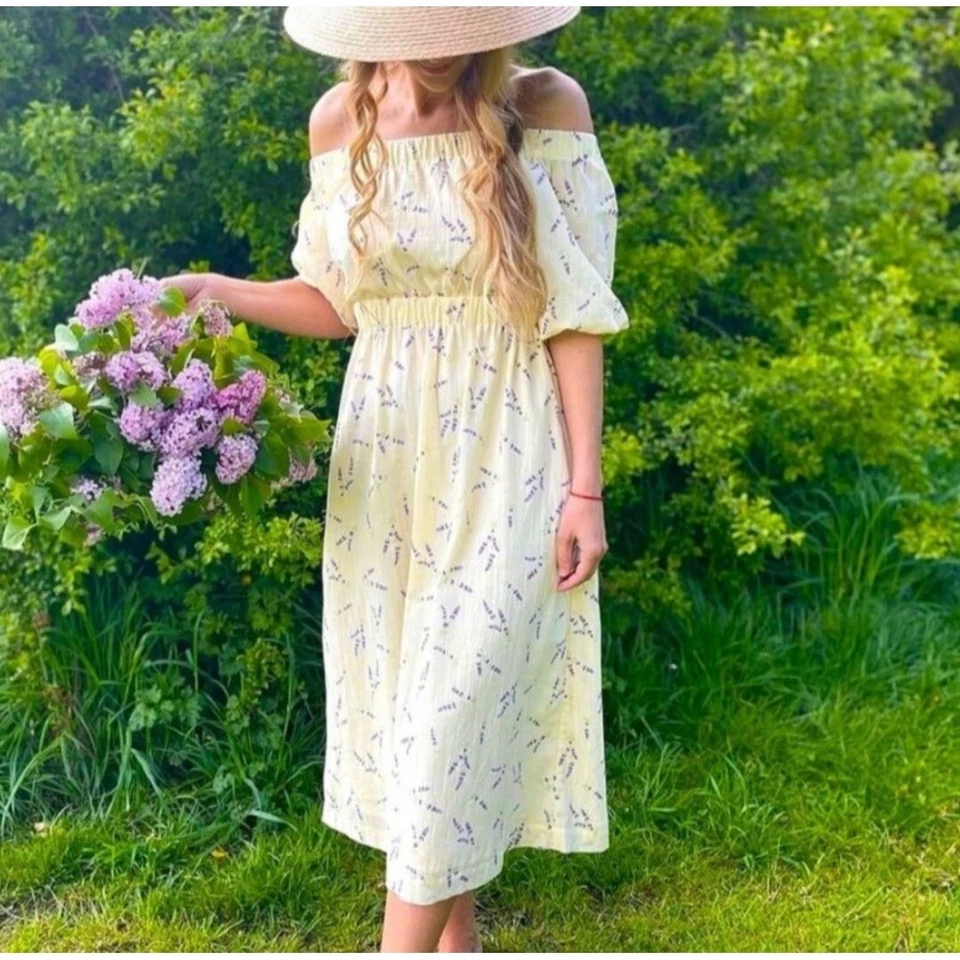 H & M Wildflower Collection off shoulder midi dress Size XS peasant cottage core - Image 2 of 4