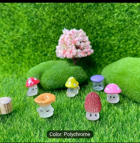 6pcs Glow-in-the-Dark Fairy Garden Mushroom Statues - Resin DIY Enchanted Forest - Picture 2 of 8