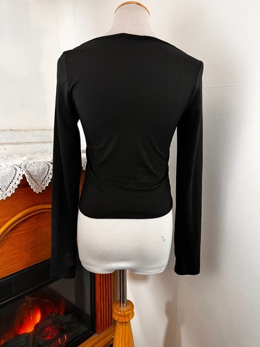 Sincerely Jules Lined Long Sleeve Knit Black Square Neck Top ~ Small - Picture 4 of 7