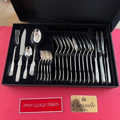 CHRISTOFLE VENDOME 24P HOUSEKEEPING SET VERY NICE CONDITION SILVER METAL BOX