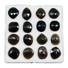 16 Pcs Natural Smoky Quartz Checker Cut Flat Back Loose Gemstones Lot 14mm-19mm