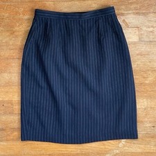 Vintage Pinstripe Mini Skirt Size XS 25" Waist 1990s Navy Blue Striped Straight