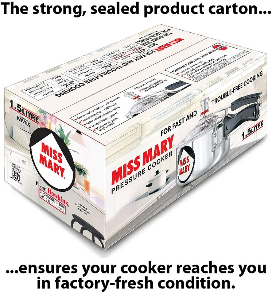 Hawkins MISS MARY Pressure Cooker 1.5 Lt Silver Aluminium Free Ship - image 2 of 4