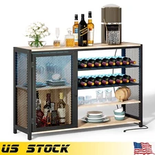 Wine Bar Cabinet Liquor Cabinet Home Cupboard Storage with LED ＆ Power Outlets