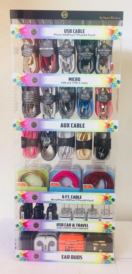 200 Pcs USB Cable Phone Accessories with Crystal Display Rack Wholesale Lot - Image 2 of 3