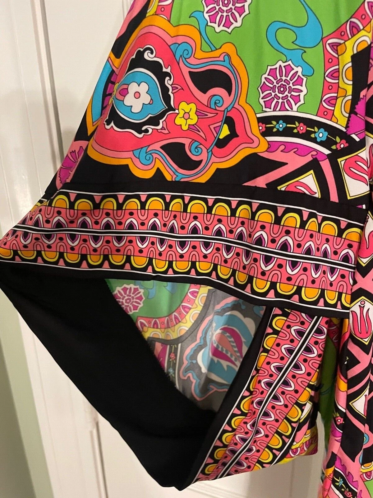 Abito Trina Turk luminoso multicolore nuovo con etichette $144 L Plus Coach borsa a mano in pelle nera