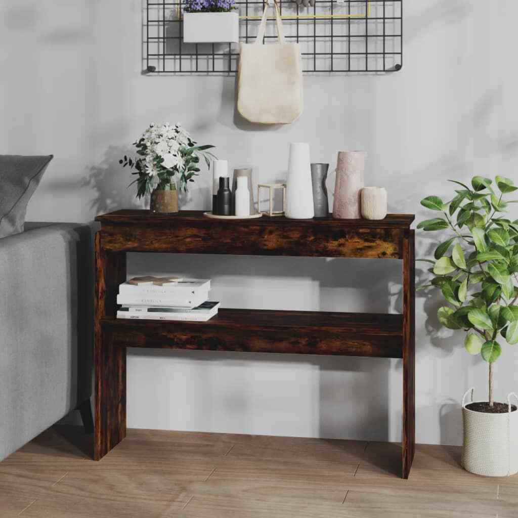 vidaXL Console Table Smoked Oak 102x30x80 cm Engineered Wood