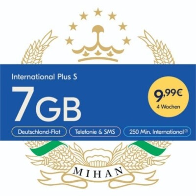 Sim karte Prepaid Lycamobile Inklusive 7Gb + 250 Min International Plus S