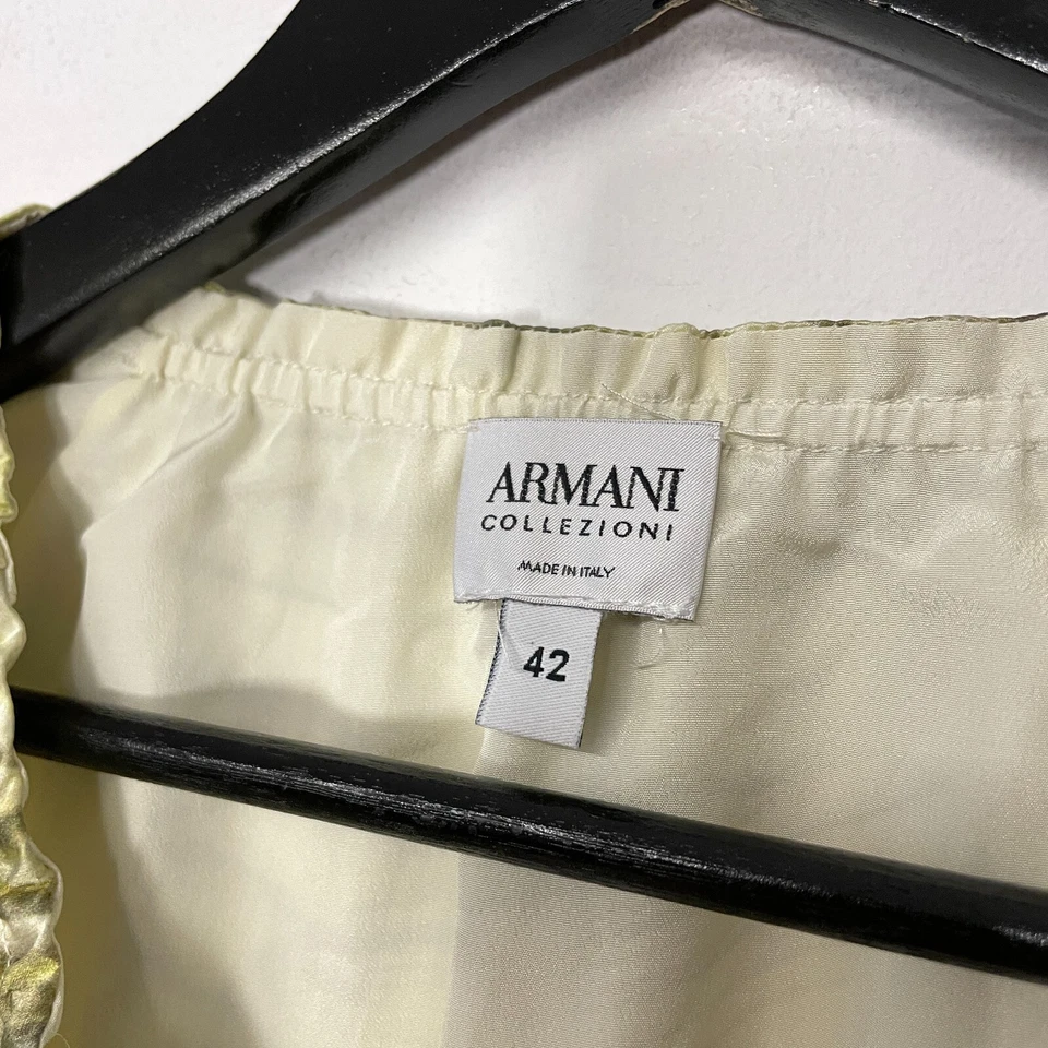 Armani Collezioni Abstract Print Gathered Silk Dress Size 42 Green - Image 4 of 4