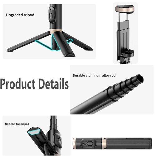 Universal Selfie Stick Phone Tripod Stand W/ Wireless Remote For iPhone Samsung - Zdjęcie 8 z 12