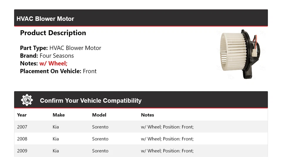 适用于 2007 - 2009 起亚索伦托暖通空调鼓风机电机前四季 2008 — 第 2/4 张图片