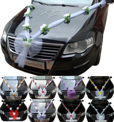 JUKOTA Hochzeitsauto Schleifen - 12-teiliges Set Mit Herzen Und Spitze