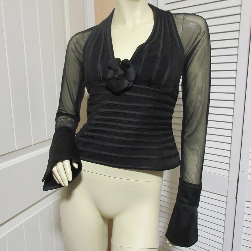 JS Collections Black Sheer Mesh Evening Top Cocktail Party Whimsigoth Goth Glam - Image 4 of 4