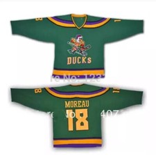 Maglia Hockey Giovani/Uomini Connie Moreau #18 Verde Potente Anatra Cucita Personalizzata S-6XL