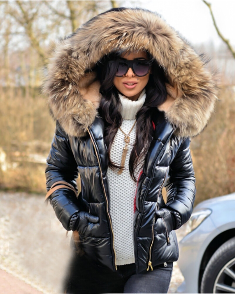 Womens Parka Zipper Winter Coat Down Jacket Ladies Fur Hooded