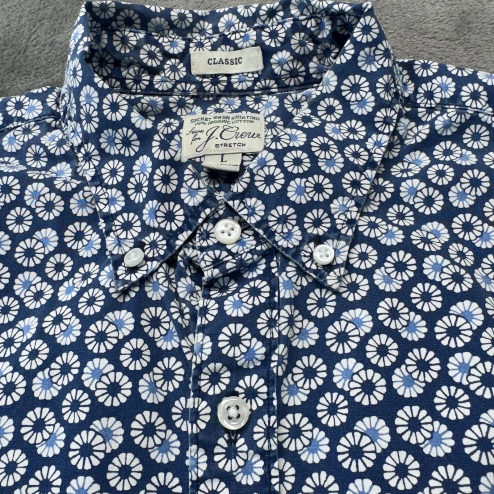 J. Crew Floral Print Button Down Shirt Stretch Organic Cotton Classic Fit L