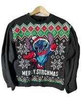 Disney Gray Stitch Merry Stitchmas Ugly Christmas Sweater Womens LG Pullover