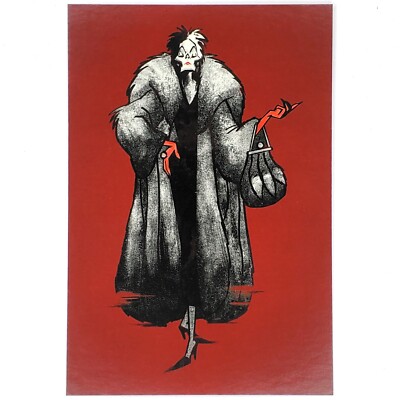 Cruella de Vil Postcard Disney Villains 101 Dalmatians Sketch Art Fur Coat