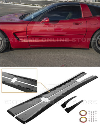 For 97-04 Corvette C5 | ZR1 ABS Plastic Gloss Black Side Skirts Panel & Mud Flap
