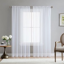 SET OF 2 SHEER VOILE CURTAINS 84" LONG WHITE