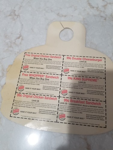Vintage 2002 Burger King Advertising Coupon Sheet 8" Wide X 8" Tall NOS - Picture 4 of 7